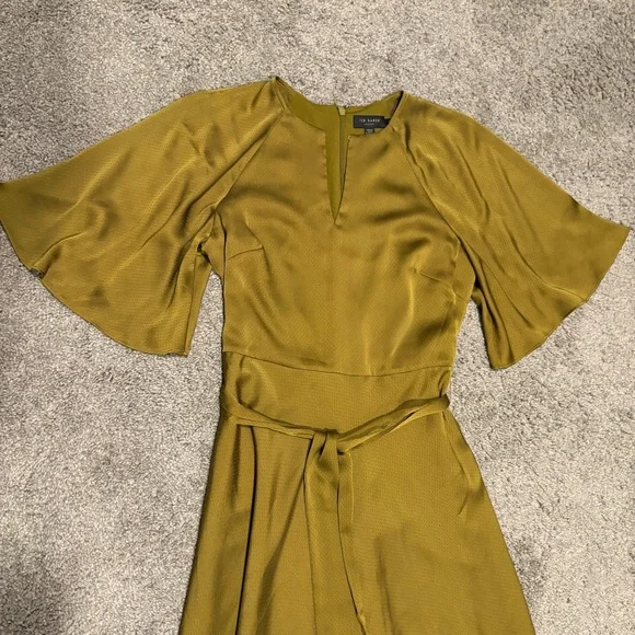 Ted Baker HARIIET Midi Dress In Khaki Green Size 1 / S - Picture 6 of 15